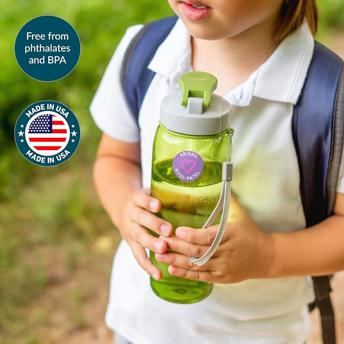 Personalized Waterproof Name Labels for Kids | Optional Packs 50, 150, 230 Labels | Custom Name Stickers for Kids' Clothing Tag, Water Bottle, Lunch Box, Customize Kid Name Label for Daycare Hearts