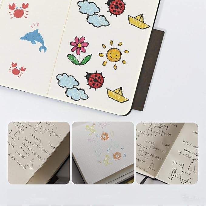 A5 Notebook, Journal Leather Hardcover 192 Pages Thick Paper with 100GSM Blanks/Dotted/Grid, with Elastic Band & Inner Pocket for Writing and Sketching
