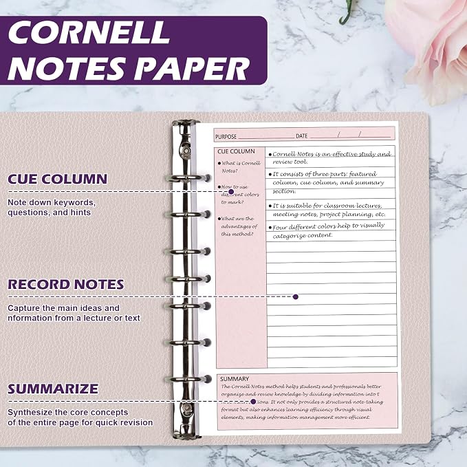 400 Sheet 7-Hole 5.5" x 8.5" Lined Filler Paper for 3 or 7 Ring Binder College Ruled Cornell Notes Loose Leaf Paper for Mini Binders Half Letter Planner Refill Mini Binder Inserts for School Office