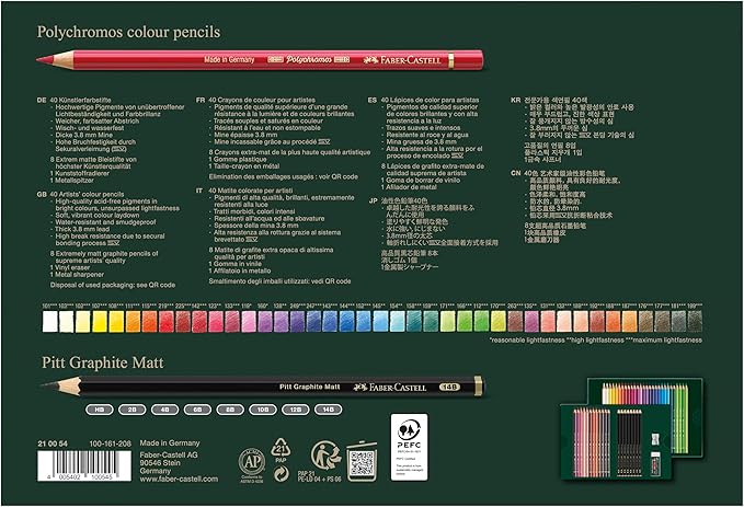 Faber-Castell Polychromos Colored Pencils and Pitt Graphite Matte Gift Set, 50 Piece Sketch Pencils and Art Colored Pencils Set with Accessories