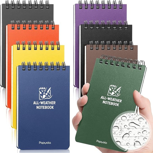 8 Pack Waterproof Pocket Notebook, 3" x 5" Top-Spiral Pocket Notepad