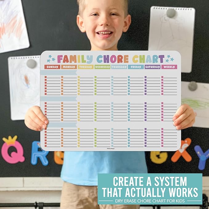 Hadley Designs Magnetic Chore Chart for Kids Multiple - Chores Board for Refrigerator, Dry Erase Task Chart for 2 Kids Daily Behavior, Family Weekly Planner for Teen and Adults, Stars Chore Board