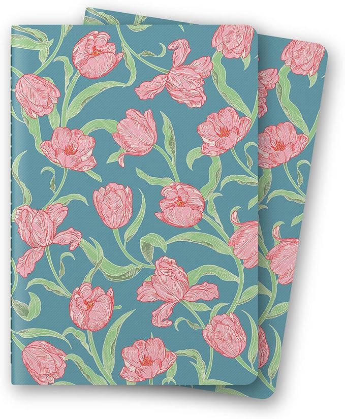 Stitched Composition Notebooks 2-Pack with Unique Art Designed Cover, A5 Lined Diary (8.2"L*5.5"W), Lay Flat Design, Thicked Paper Writes Smoothly for School and Office (Tulip)