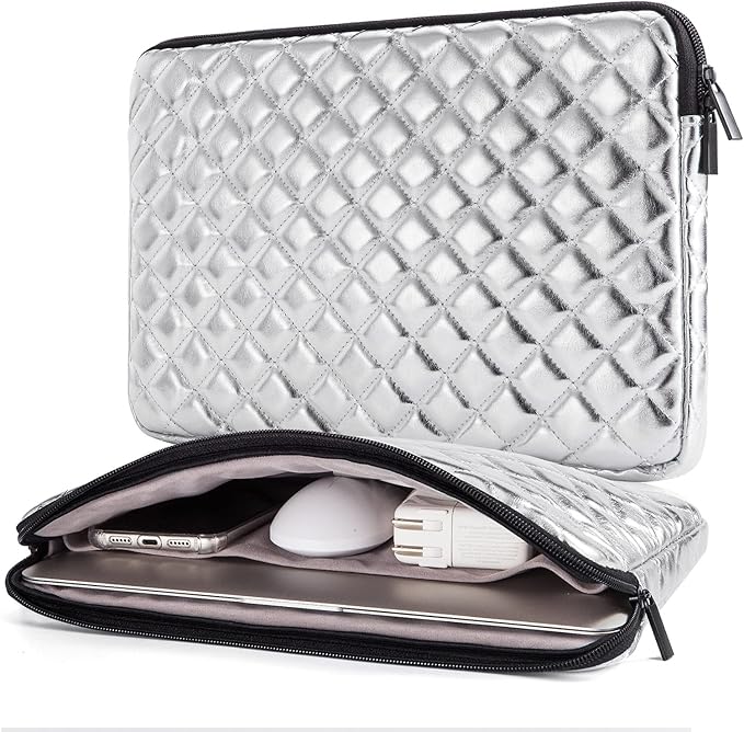 Puffy Laptop Sleeve 11 12 13 13.3 14 15 15.6 inch Puffy Laptop Case Protective Bag Quilted PU Leather Lined Padded