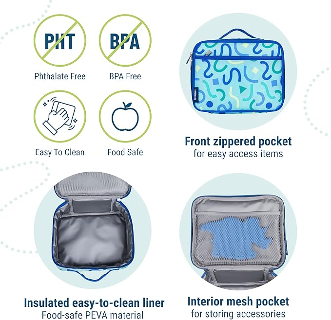Wildkin Kids Insulated Lunch Box, Keeps Food Hot or Cold, BPA-Free with Mesh Pockets & Easy-Clean Lining – Ideal for School, Travel & Daycare – Confetti Blue