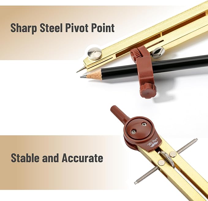 Mr. Pen- Metal Geometry Compass, Center-Wheel Design, Precision Drafting Compass with Pencil for School & Technical Drawing, Draws Circles up to 11 Inches Diameter