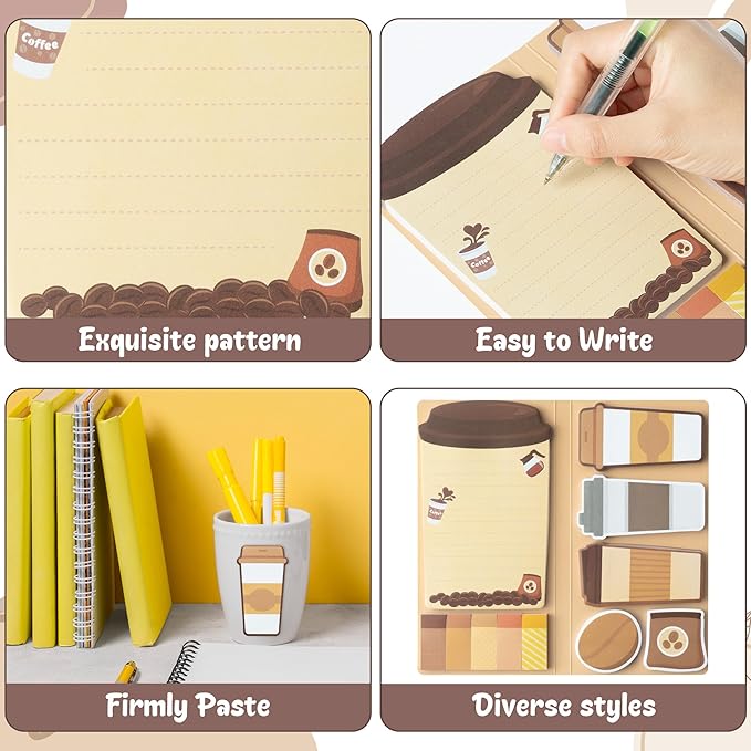 B1ykin Coffee Cup Sticky Notes Set - I Just Really Like Coffee Self-Stick Notes Pad, 550 Sheets Writing Memo Pages Sticky Notepad for Teacher Appreciation Gifts, School Office Party Favors (2Pcs)