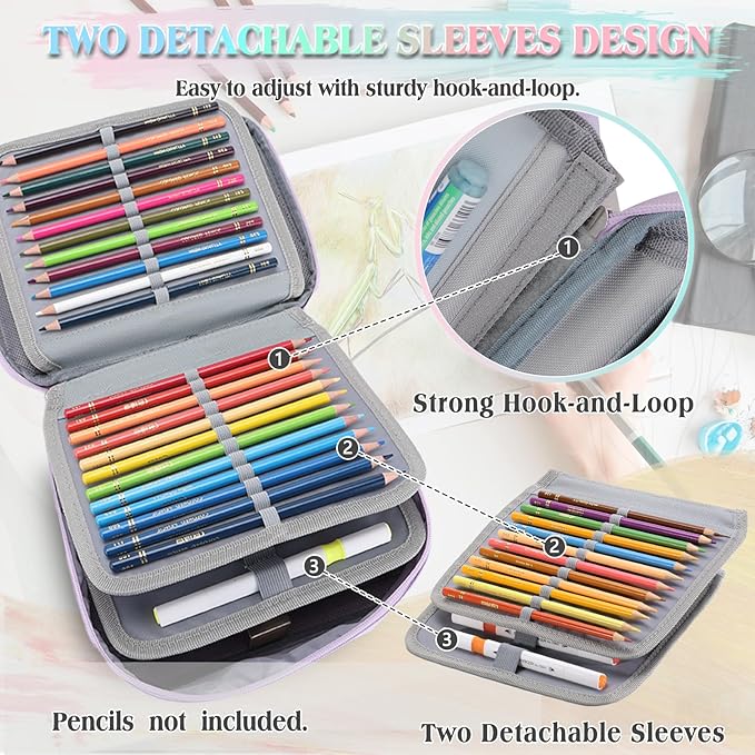 Large Pen Pencil Case,VONXURY High Capacity Art Colored Pencil Pouch Portable Stationery Organizer With 2 Detachable Layers 54 Slots Multiple Zipper Pockets for School Office College