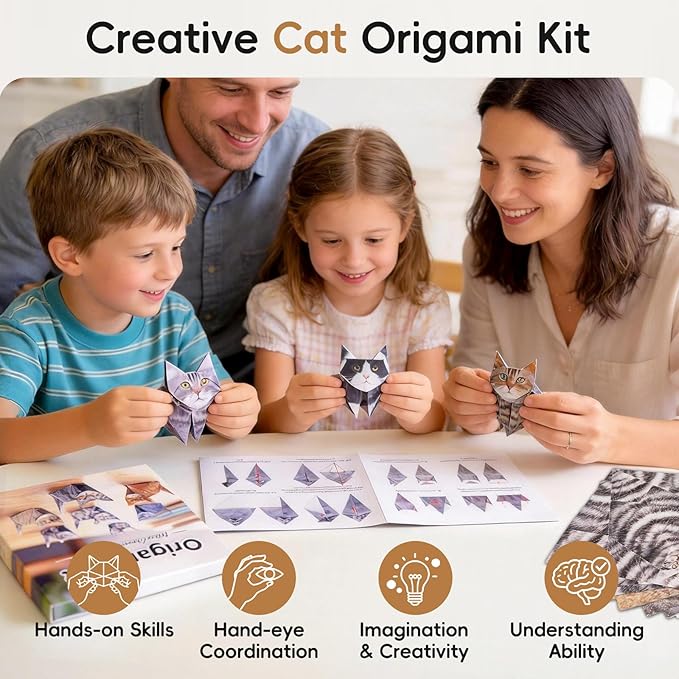 DIY Paper Craft Kit, 3D Cats Origami Paper 56 Sheets, Art Craft Activity Origami Kit Desk Decoration, Gift for Kids Adults Pet Lovers