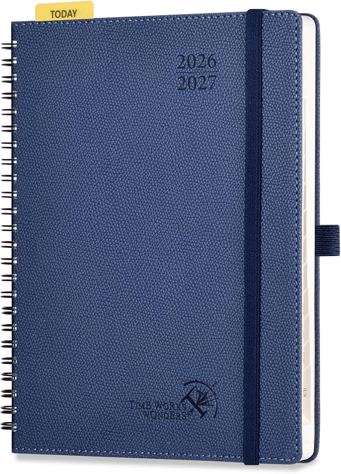 POPRUN 2026-2027 Academic Weekly Planner, 6.75" x 8.75" Horizontal Daily Book Calendar, July 2026 to June 2027, Softcover Appionment Book with Monthly Tabs, Spiral Bound, Inner-Pocket - Navy Blue