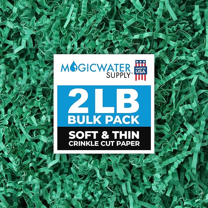 MagicWater Supply Soft & Thin Crinkle Cut Paper - 2 LB - Green - Paper Shred Filler for Gift Wrapping, Basket Filling, Birthdays, Weddings, Anniversaries, Valentines Day, and other occasions