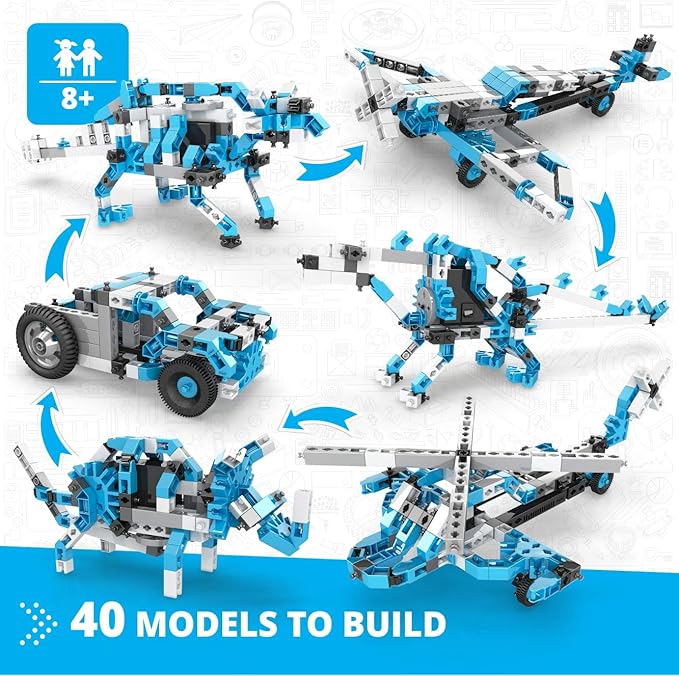 Engino Creative Engineering Kit, 40 Motorized Models for Kids 8+, Bulding Kit, Creative STEM Toys, STEM Projects for Young Inventors, Learning & Education Toys, Gift for Boys & Girls