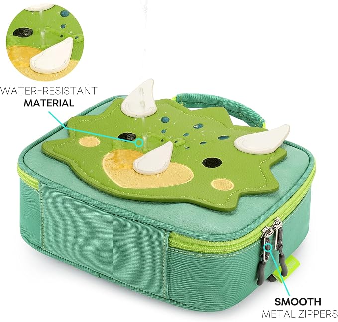 mibasies Kids Lunch Box for Girls, Insulated and Reusable Lunch Bag for School Preschool Kindergarten, Triceratops