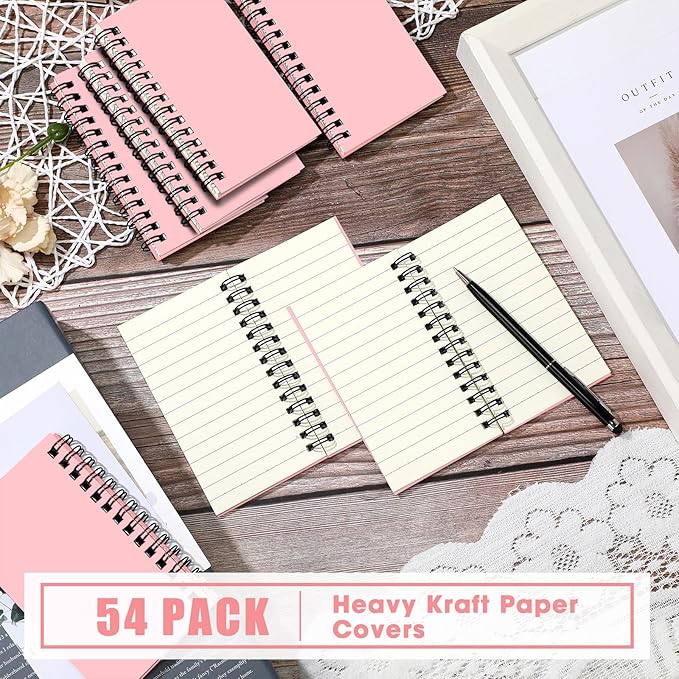 Jutom 54 Pcs Small Spiral Notebooks Memo Pads 3x5 Bulk Small Pocket Notebooks Mini Notepads with Lined Pages Mini Journals for Office School Work Supplies, 120 Pages (Pink)