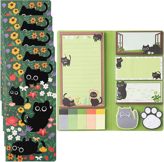 B1ykin Cat Floral Sticky Notes Set - Wildflower Lovely Black Shaped Self-Stick Notes Pad, 550 Sheets Writing Memo Pages Sticky Notepad for Teacher Appreciation Gifts, School Office Supplies (5Pcs)