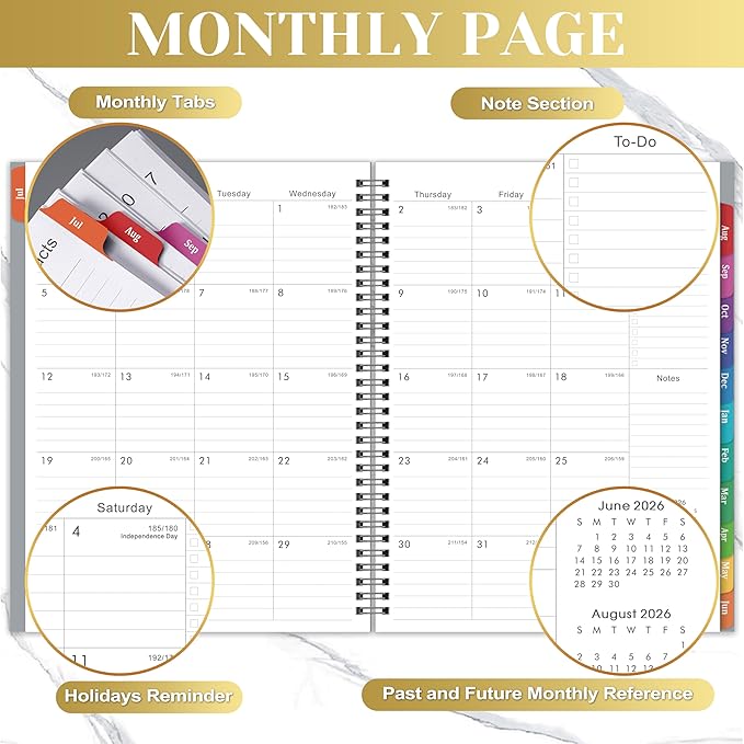 Planner 2026-2027 - July 2026 - June 2027, Academic Planner 2026-2027, 26-27 Planners Weekly and Monthly with Colorful Tabs, 9" x 11", Monthly Calendar Planners with Twin-wire Binding, Pocket - Grey