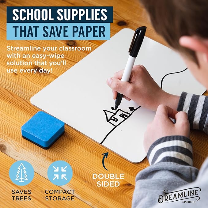 Double Sided Dry Erase Small White Board with Lines (12 Boards + 15 Pens/Erasers) - 9x12 Inch for Kids Lapboard, Mini Whiteboard, Students & Classroom