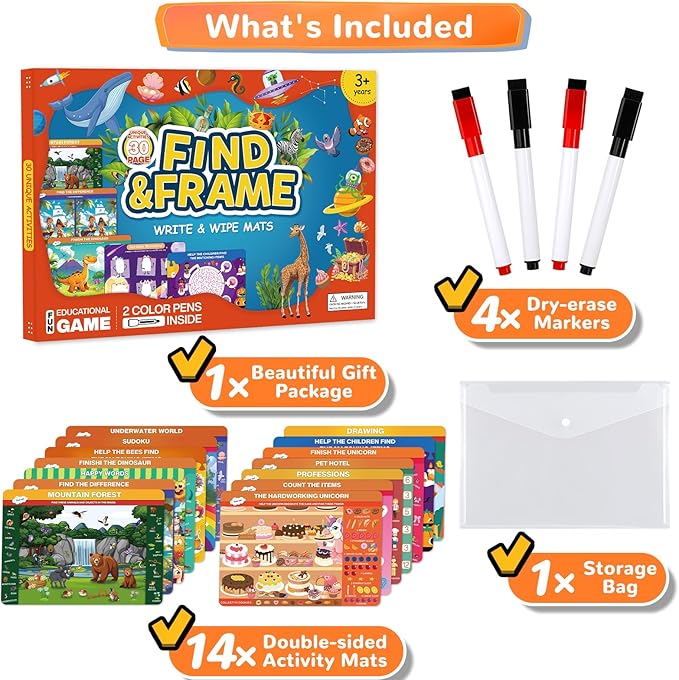Search and Find Books for Kids 3-5, Reusable Preschool Learning Activities, Perfect Road Trip Essentials, Educational Toys, 28 PCS Busy Books for 3 4 5 6 Year Old Boys Girl Christmas Birthday Gifts