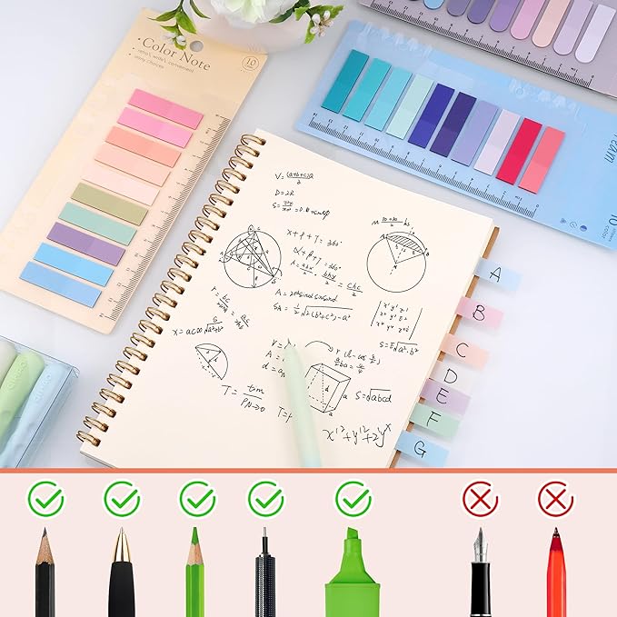 JIANTA Book Tabs for Annotating, 2000Pcs Sticky Tabs with Ruler, Transparent Sticky Notes for Binders, Page Markers for Notebooks, Multi-Colored Writable and Repositionable Book Flags Strip Index Tabs