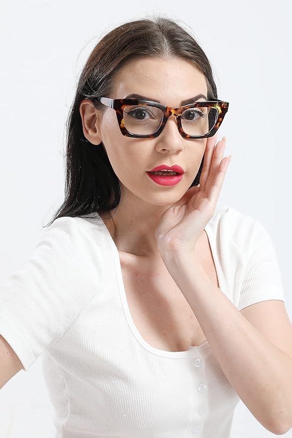REAVEE 6 Pack Reading Glasses for Women Blue Light Blocking, Cute Square Computer Readers with Spring Hinge