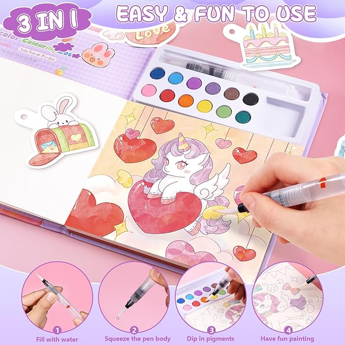 Accevo Paint with Water Coloring Books for Toddlers, Unicorn Theme Mess Free Watercolor Painting Papers for Kids Water Color Paint Kit Art and Craft Toys Birthday Christmas Gift for Ages 3-5, 4-8