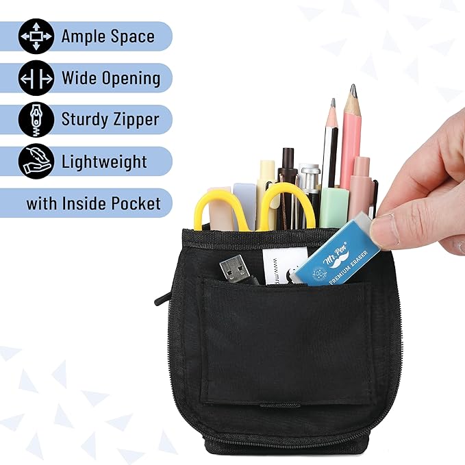 Mr. Pen- Standing Pencil Case Pouch, Sit & Lay Mesh-View Design, Black & Blue, Interior Pocket & 2 Elastic Binder Loops, Cute Pencil Case for Girls and Boys