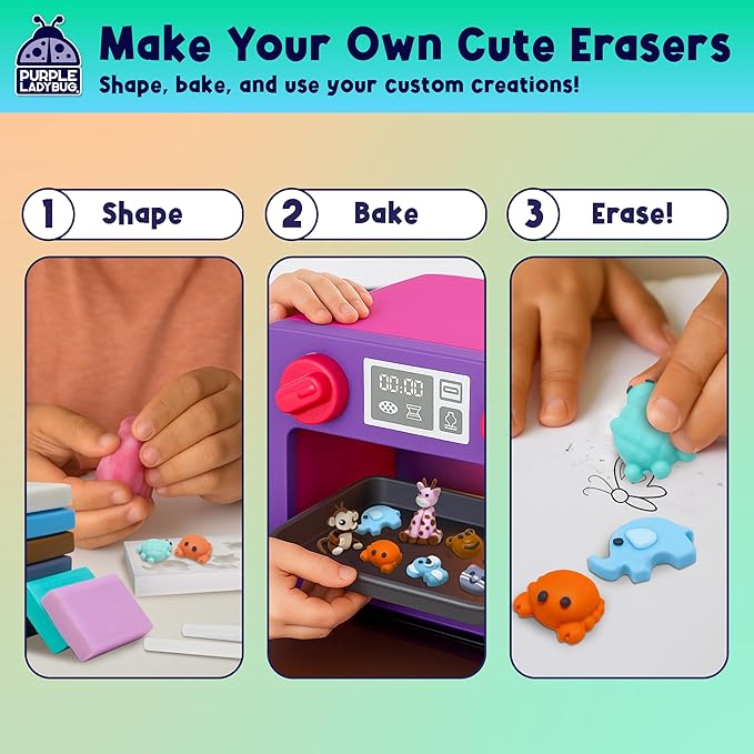 DIY Clay Cute Mini Eraser Kit for Kids - Birthday Gifts for 4 5 6 7 8 9 10 11 12 Girls & Boys - Students Desk Pet Animals Make Your Own Erasers Kit, Arts and Crafts for Kids Ages 8-12 4-8