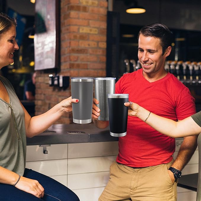 AIANJI 20oz Tumbler Bulk Stainless Steel Tumblers with Lid Vacuum Insulated Double Wall Travel Coffee Mug Powder Coated Tumbler Cup for Hot and Cold Drinks(Grey, 1 pack)