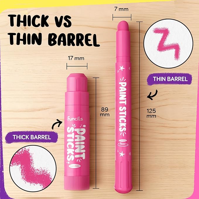 24 Thin Tempera Paint Sticks for Kids Washable (Coloring Book incl) | Non-Toxic Markers for Toddlers 1-3 | Works on Paper, Canvas, Wood, Cardboard - Painting Crayons, Art and Craft Supplies