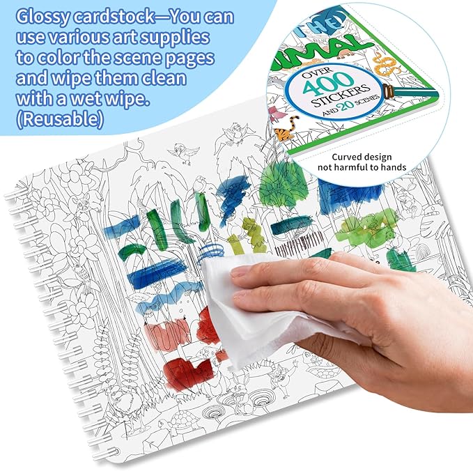 Kalysky Find the Animal Sticker Book for Kids Ages 4-8 | 400+ Stickers | Travel Activity for Plane, Car & Road Trip