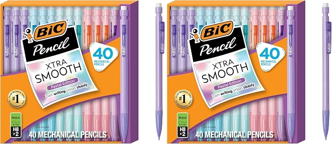 BIC Xtra-Smooth Pastel Mechanical Pencils with Erasers, Medium Point (0.7mm), Bulk Mechanical Pencils for School or Office Supplies, 40 Count (Pack of 2)
