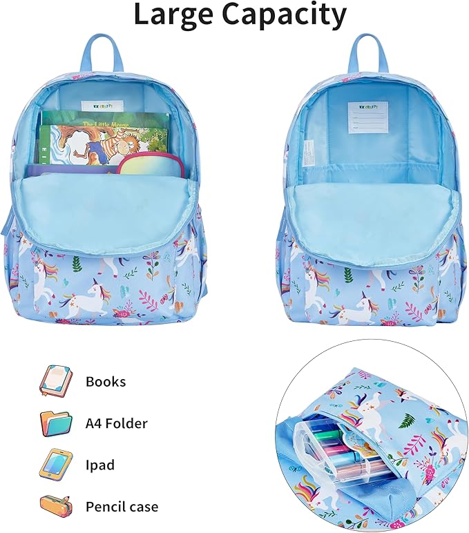 KK CRAFTS Preschool Backpack Kindergarten Little Kids Toddler Elementary School Backpacks for Boys and Girls with Chest Strap(15Inch, Blue Unicorn)