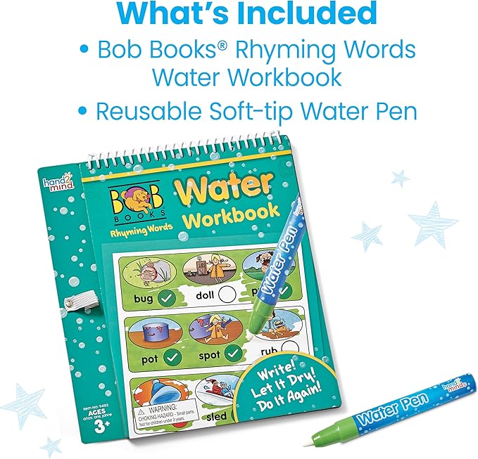 hand2mind Bob Books Rhyming Words Water Workbook, Water Reveal Coloring Book for Toddlers, Mess Free Painting, Learn to Read, Quiet Time Activities for Kids 3-5, Kids Travel Must Haves