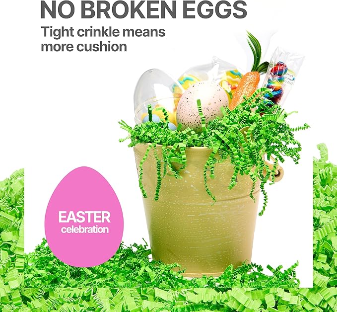 FRILLZ by DECOfill™ Easter Grass Variety Pack - 4 Colors - Crinkle Cut Paper - Basket Filler - Green, Blue, Hot Pink, Yellow- Recycled Material - Non-Toxic Dyes - 25 oz Total - Made with US materials