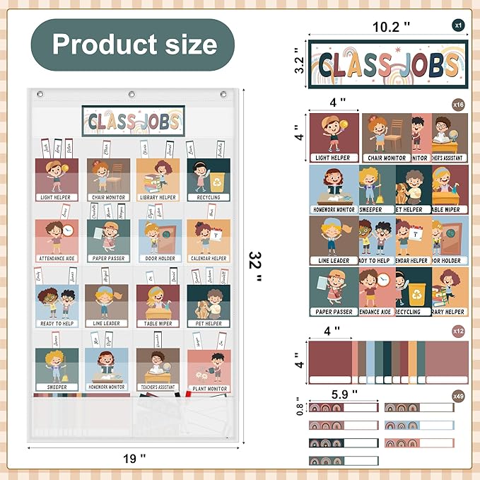 Class Jobs Pocket Chart Class Management Educational Pocket Chart with Clips Teacher's Helper Classroom Must Haves Supplies (White)