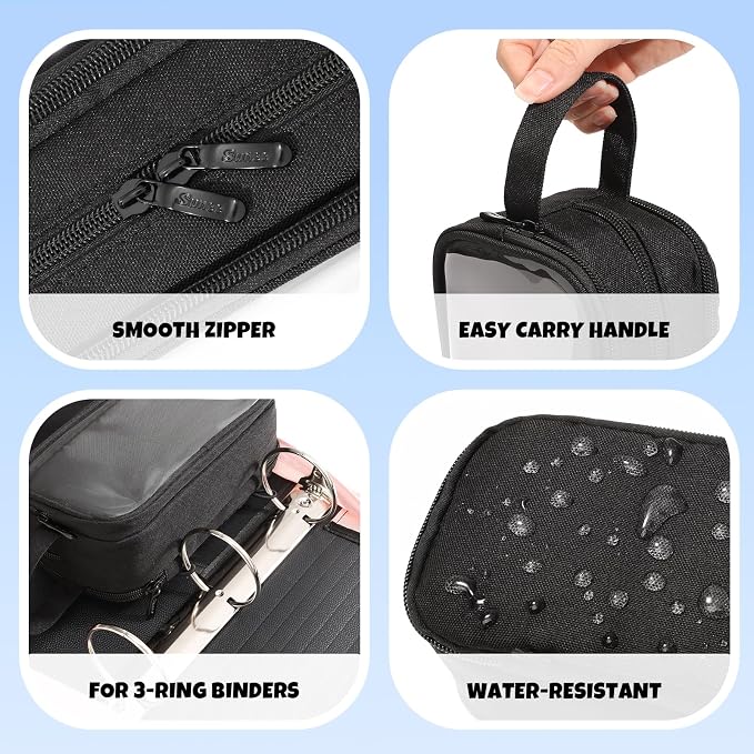 SUNEE Large Capacity Pencil Case with 3 Compartment, Extra Big Pencil Pouch, Pencil Bag with Clear Window, Pen Case School Supplies for Teens Adults Girls Boys, Black