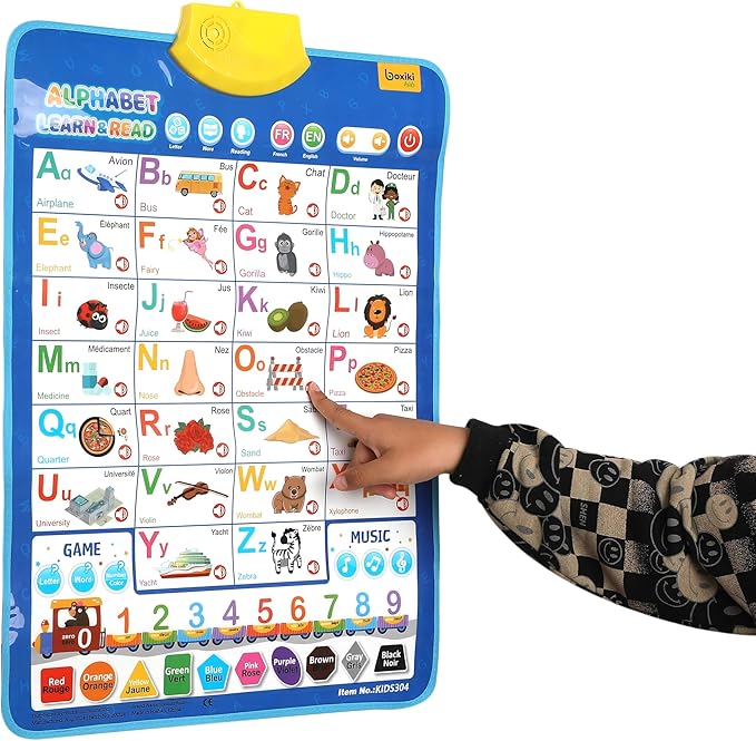 Bilingual English & French Learning Interactive Alphabet Wallchart - Includes Talking ABC, 123s & Music Poster - Educational Kids Learning Toy, Educational Gift for 3+ Years Old Girls & Boys