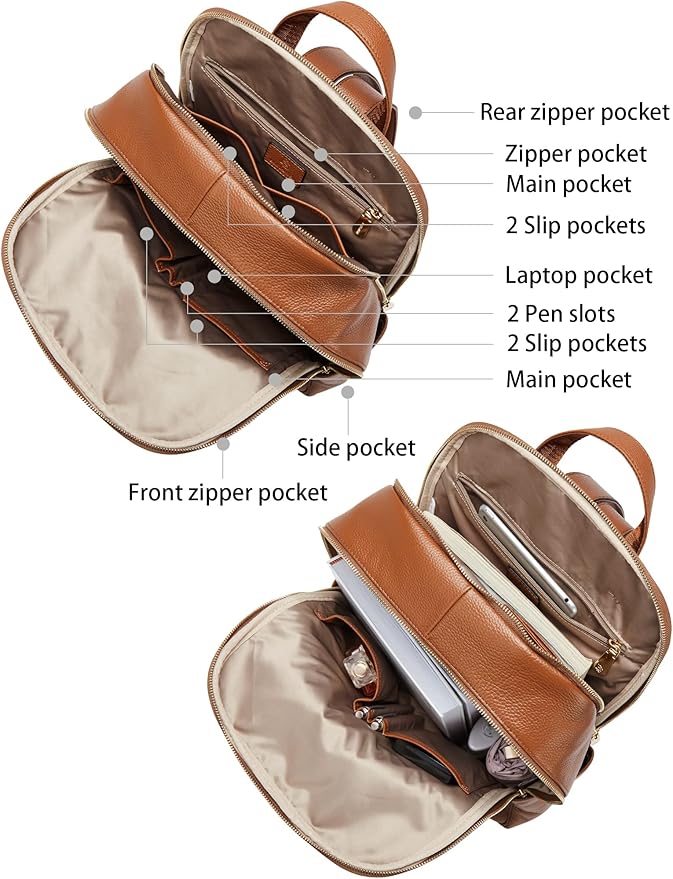 BOSTANTEN Genuine Leather 15.6 inch Laptop Backpack Purse for Women College Casual Backpack Travel Bag