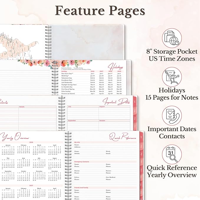 CRANBURY Planner 2026-2027 8.5x11, Academic Year Monthly and Weekly Calendar Planner, Jul 2026 - Jun 2027, Floral Daily Agenda, Monthly Tabs, Movable Bookmark, Stickers