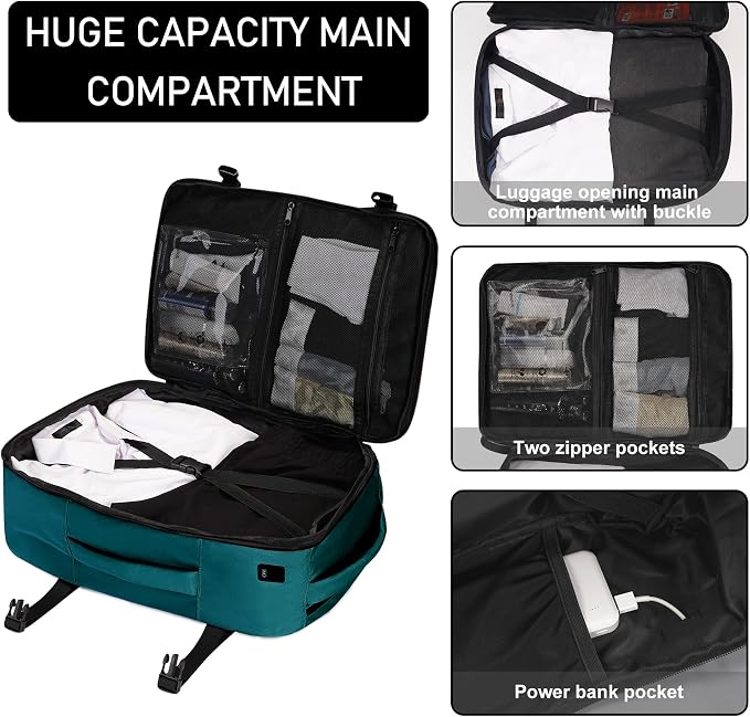 ECOHUB Travel Backpack 18x14x8 Frontier Airlines Personal Item Bag Teal | Carry On Backpack with 13 Pockets, Casual Daypack for Men Women Airline Approved Water Resistant Back pack with Charging Port