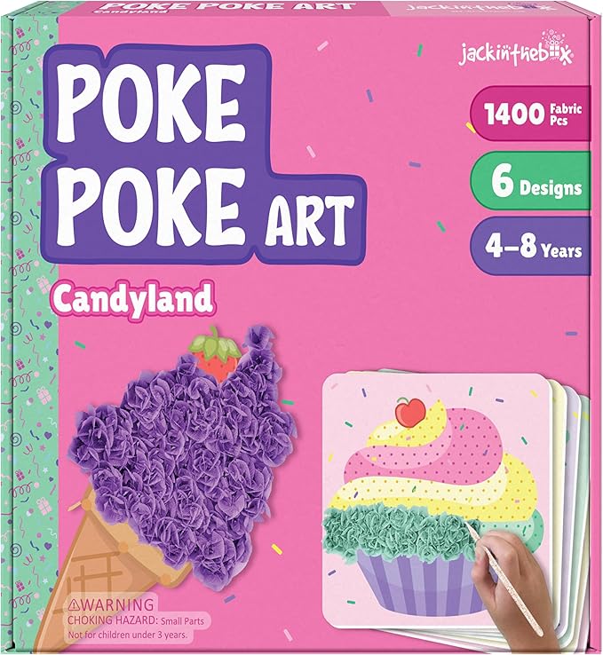 jackinthebox Poke Poke Art for Kids - Candyland Theme, Mess-Free Fabric Art and Craft, Flower Pressing Kits, Gift for Kids, DIY Activity Boy Gift for Girls and Boys Ages 4 5 6 7 8