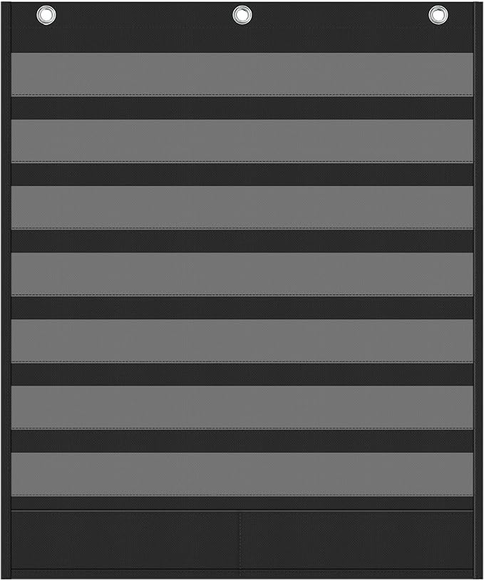 Yoink 7+2 Pockets Standard Pocket Chart, Clear 7 Pockets for Alphabet Learning with 2 Extra Storage Pocket, Chore Chart, Word Wall and Sentence Strips Chart for Classroom, Black (33" x 28.1")