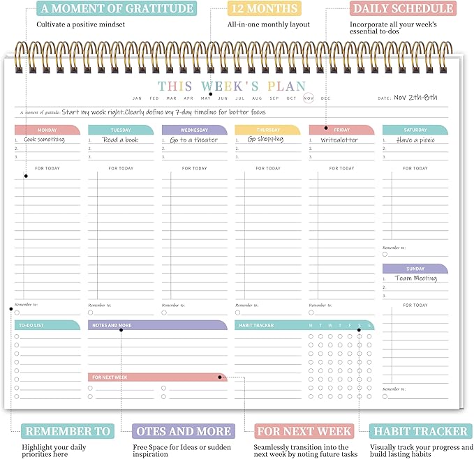 TREES Weekly To Do List Pad with 52 Undated Sheets（8.5"×11"）- Weekly Desk Notepad with Spiral Binding for Women & Man, Office, School and Home Personal Organizer