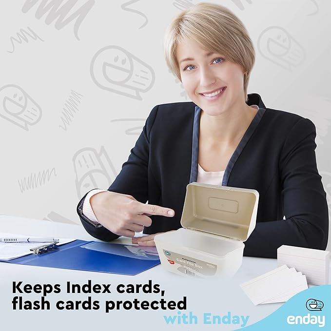 Enday Index Card Box Grey 3x5 Index Card Holder, Index Card Organizer, Flash Card Holder, Holds 250 Cards.
