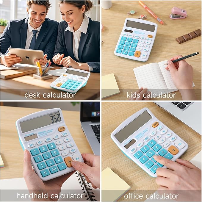 Large Calculator Orange Office Solar Dual Power Financial Dedicated 12 Digit Display Large Standard Function Desktop Business Calculator Multifunctional KA08