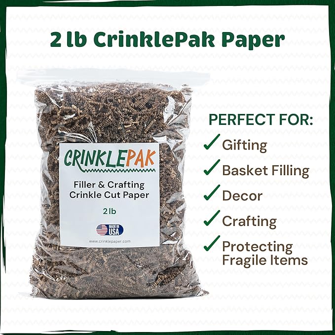 Kraft Crinkle Cut Paper Shred 2 LB | USA Made Gift Basket Filler, Shredded Paper for Gift Baskets, Wedding, Christmas, Mother’s Day, Birthdays, Boxes & Packaging | Kraft