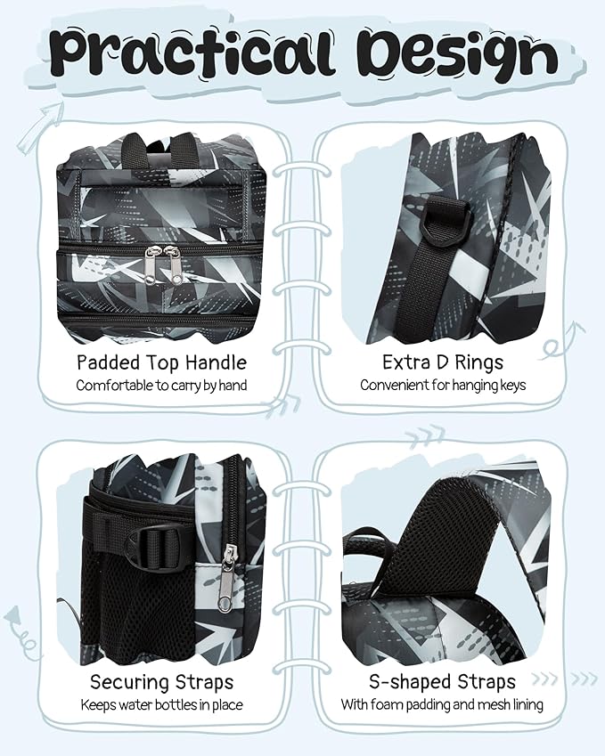 BLUEFAIRY Kids School Backpack for Boys Girls Ages 6-8 8-10 10-12 Elementary Middle School Book Bags with Laptop Compartment Mochilas Escolares para Niños Niñas de 8 10 12 Años (Black, Geometric)