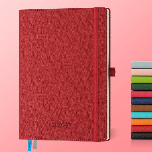 Weekly Monthly 2026-2027 Planner (July 26-Dec 27),8.5"x6.5",18 Months Agenda Plan with Month Tabs & Pocket,Expenses/Note Pages, Academic Calendar with Vegan Leather Cover,Red