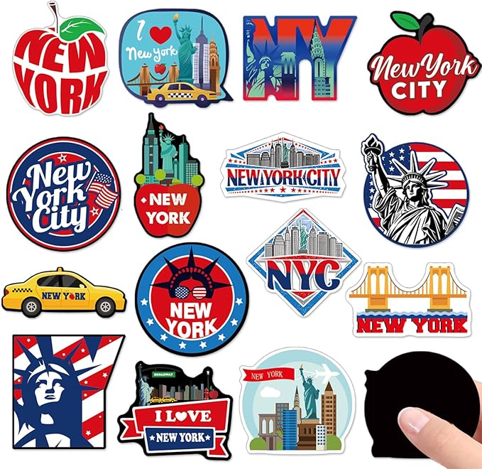 Wxiben New York Refrigerator Magnet - 16Pcs New York Souvenirs Gift NYC Fridge Magnets City Travel USA Flag Fridge Magnetic Stickers for Home Office Kitchen Locker Car Traveler Tourist Gifts