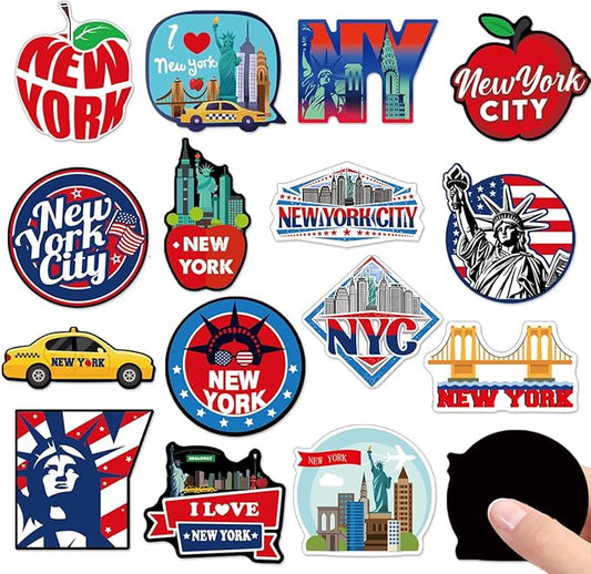 Wxiben New York Refrigerator Magnet - 16Pcs New York Souvenirs Gift NYC Fridge Magnets City Travel USA Flag Fridge Magnetic Stickers for Home Office Kitchen Locker Car Traveler Tourist Gifts
